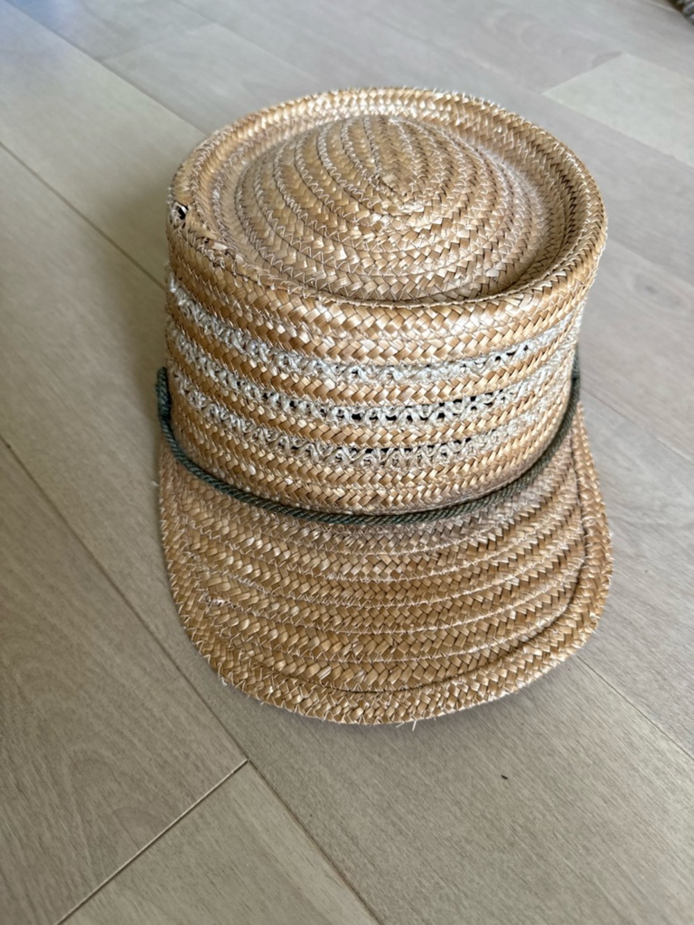 Vintage Straw Boater Cap with Visor - Natural